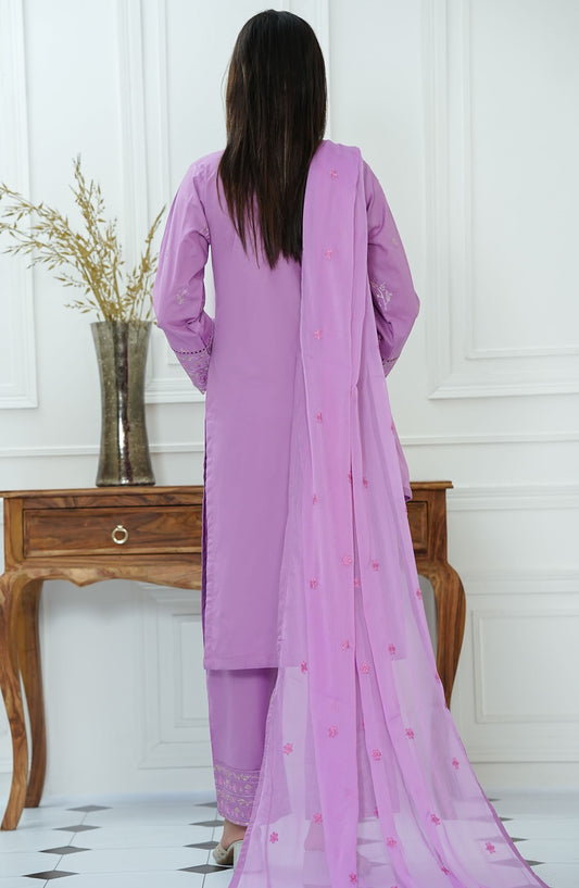 Mauve by Amna Khadija Embroidered Lawn Stitched 3 Piece Suit - MLP-10 - AM25MLPD2 - Purple - Summer Collection