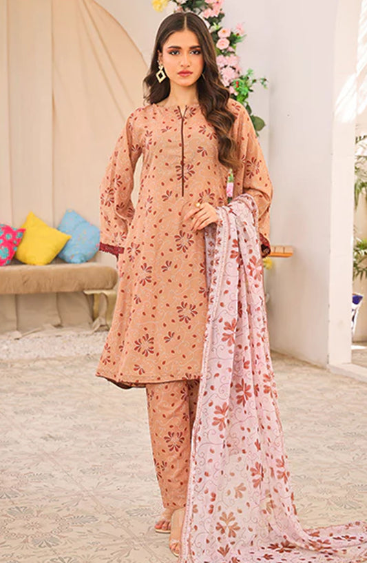 Bloom by Nazmina Printed Lawn Stitched 3 Piece Suit - Passing Glow (LD-33) - NZM25BL - Brown - Summer Collection