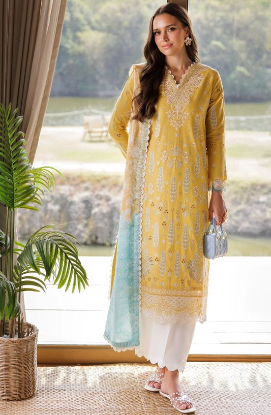 Xenia Embroidered Lawn Unstitched 3 Piece Suit - Sinsead - XF25LL - Yellow - Summer Collection