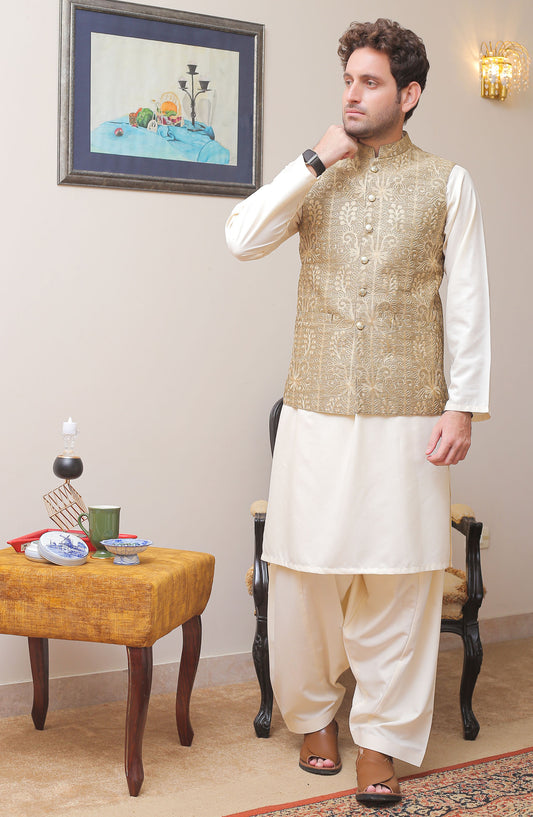 Real Image Mens Waist Coat - Gold - Raw Silk - RL25MWC - OW 4