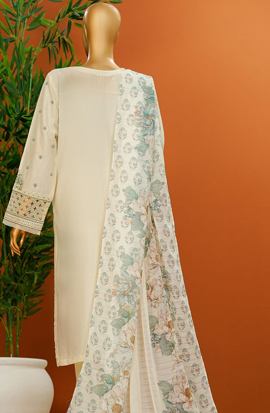 HZ Textile Embroidered Cotton Stitched 3 Piece Suit - SSE-104 Cream - HZ25MUV1 - Off White - Summer Collection