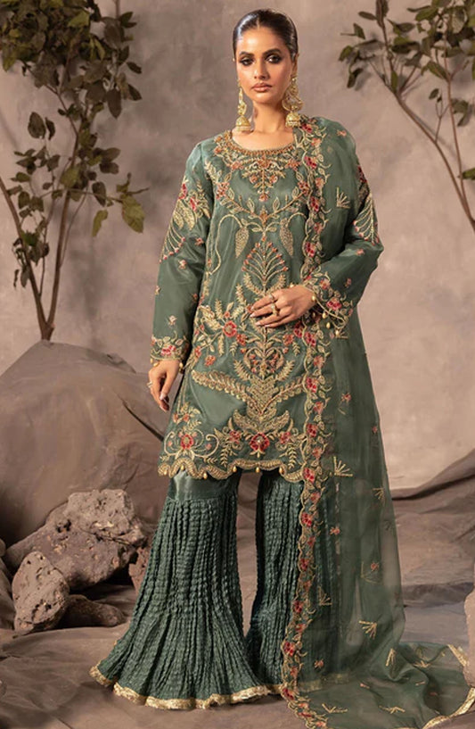 Abrish By Diara Couture Embroidered Organza Stitched 3 Piece Suit - UA-05 Rafia - DC25AB - Green - Formal Collection
