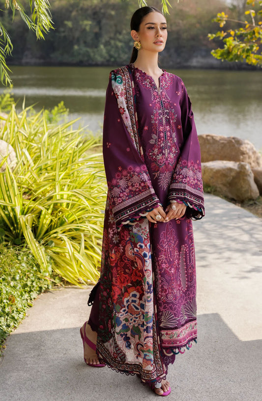Xenia Embroidered Lawn Unstitched 3 Piece Suit - Violet - XF25LL - Purple - Summer Collection