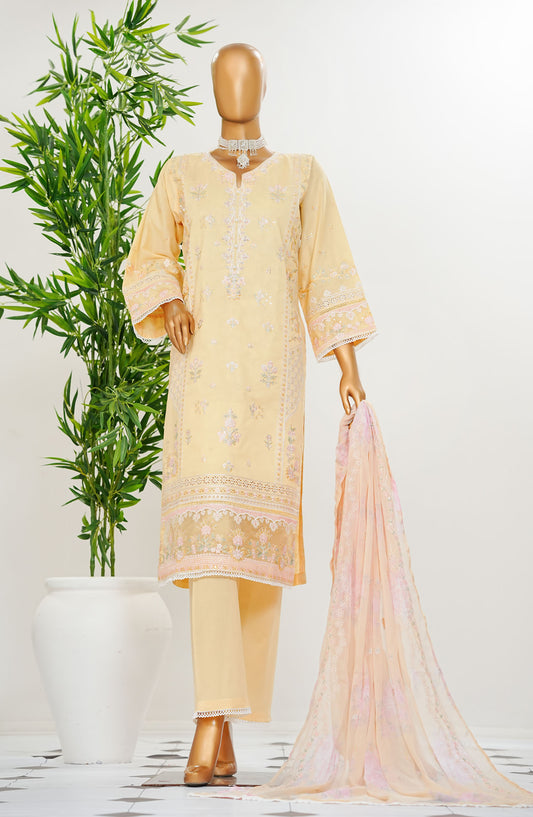 Durnaz by Amna Khadija Embroidered Jacquard Lawn Stitched 3 Piece Suit - AM25DRN - Rang e Haya - Peach - Festive Collection