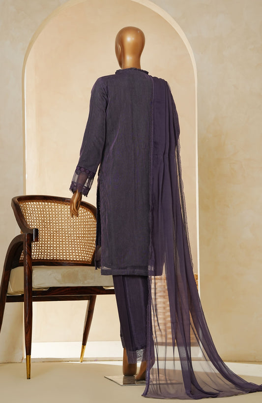 Nyra by Amna Khadija Embroidered Khaddi Net Stitched 3 Piece Suit - AM25NRA - DS BA 03 Kali-A - Purple - Festive Collection