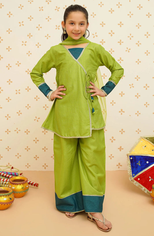 Modest Casual Cotton Stitched 3 Piece Suit - 9095 - MOD25ME - Green - Girls Summer Collection