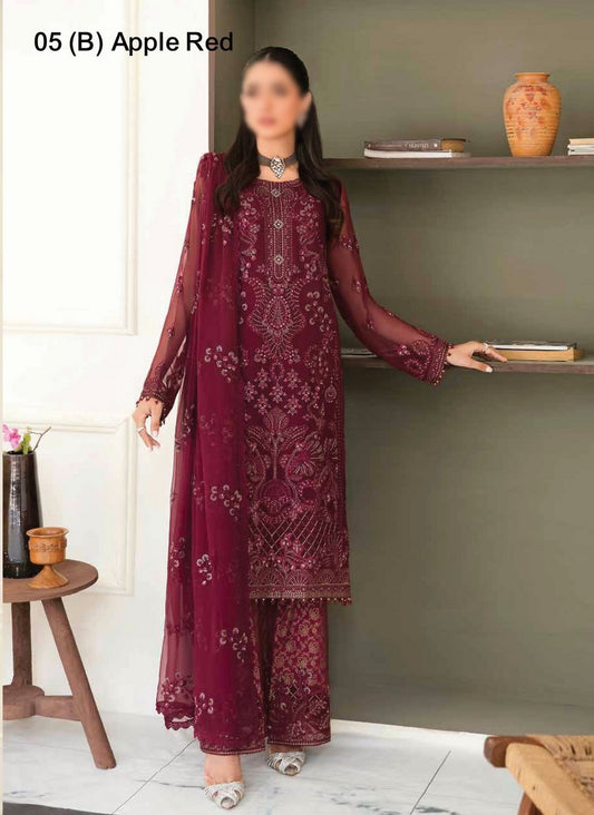 05 Apple Red Safeera Luxury Chiffon Collection Vol 12 2023