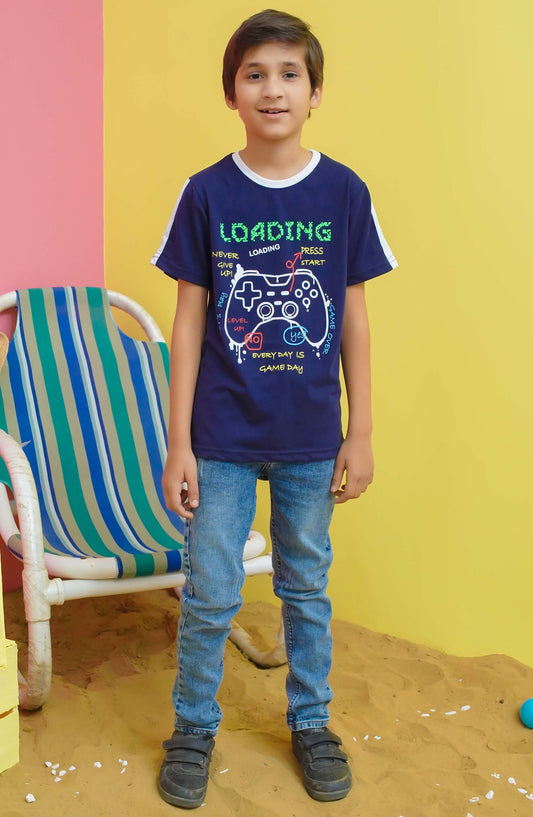 Modest Casual Jersey Stitched T-Shirt - BS2406-Nblu Game Pad Graphic Tee - MOD25STS - Blue - Casual Collection