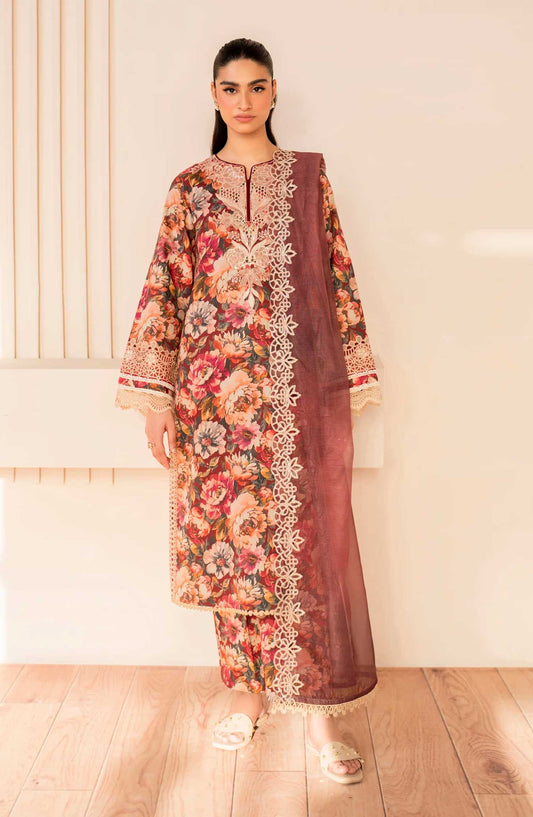 Xenia Formals Embroidered Lawn Unstitched 3 Piece - 05 Jace - XF25PK - Rust - Summer Collection