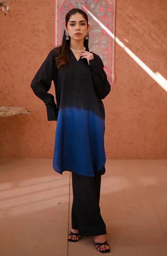 Zauk Casual Rawsilk Stitched 2 Piece Suit - Noor - ZK25EE - Black - Festive Collection