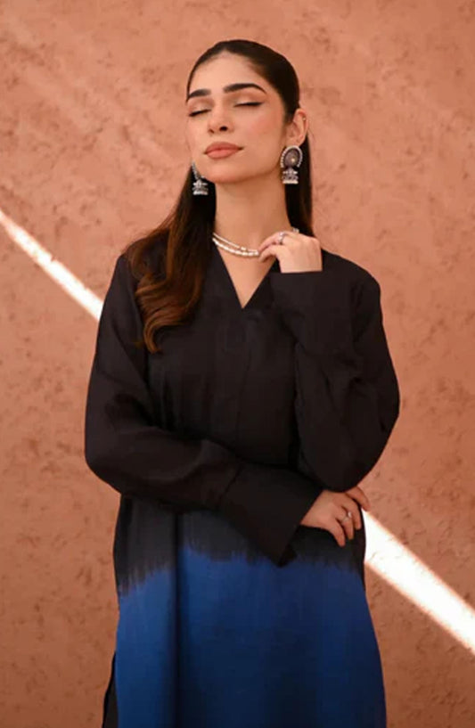 Zauk Casual Rawsilk Stitched 2 Piece Suit - Noor - ZK25EE - Black - Festive Collection