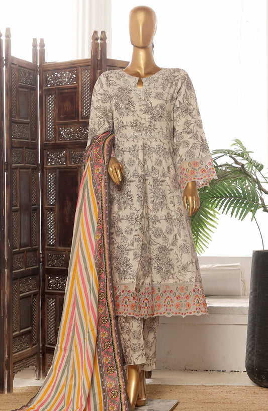 Bin Saeed Embroidered Lawn Stitched 3 Piece Frock - SM-617 - BS25LFV2 - Beige - Summer Collection