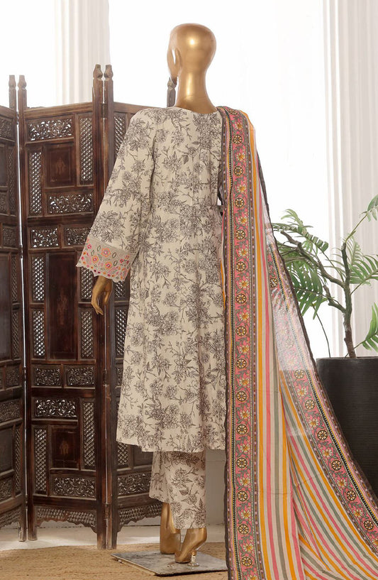 Bin Saeed Embroidered Lawn Stitched 3 Piece Frock - SM-617 - BS25LFV2 - Beige - Summer Collection