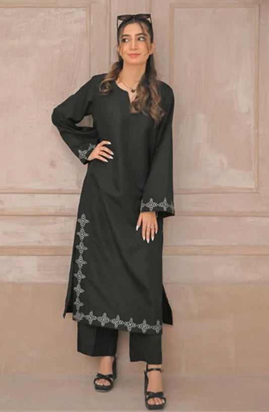 Zauk Rawsilk Stitched 2 Piece Suit - Smoky Black - ZK25FC - Black - Festive Collection