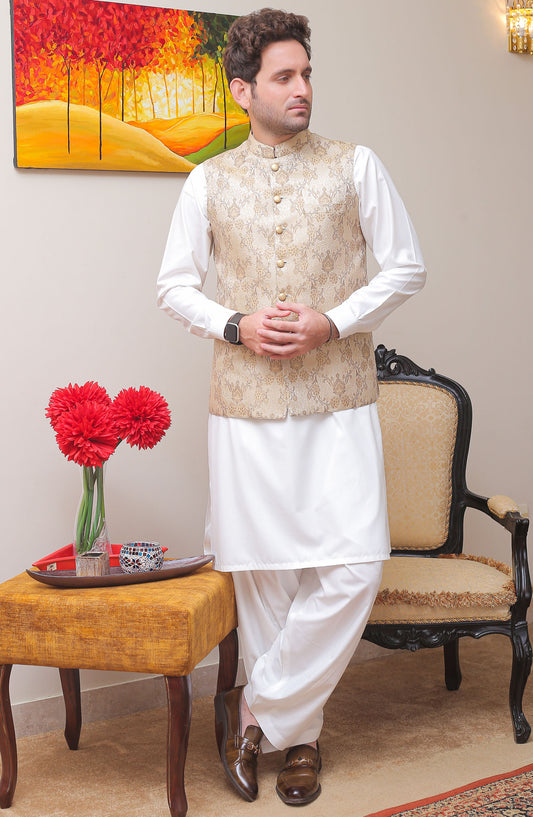 Real Image Mens Waist Coat - Gold Brown - Jamawar - RL25MWC - OWP 5