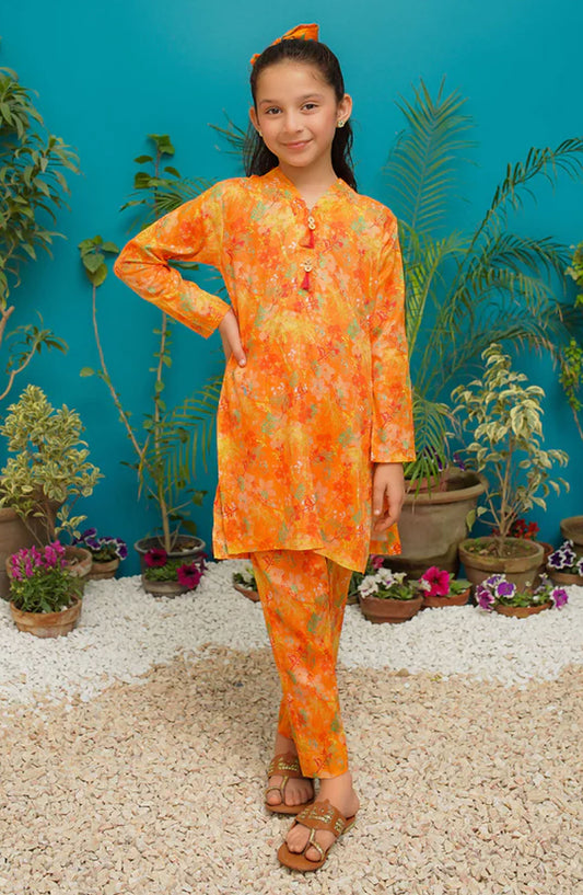 Modest Casual Lawn Stitched 2 Piece - 9105 - MOD25SSL - Orange - Girls Summer Collection