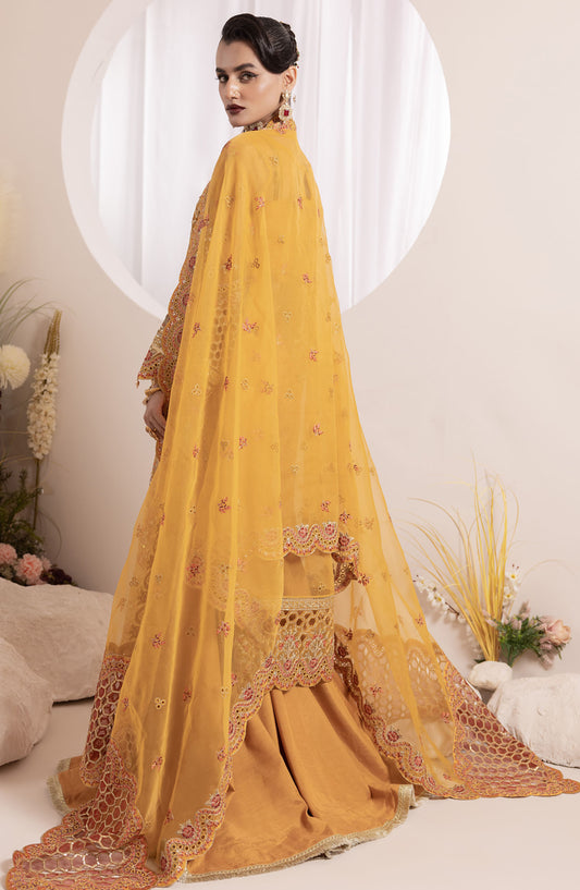 Aaraish by Diara Couture Embroidered Organza Stitched 3 Piece Suit - US-646 ZAFIA - DC25AA - Mustard - Formal Collection