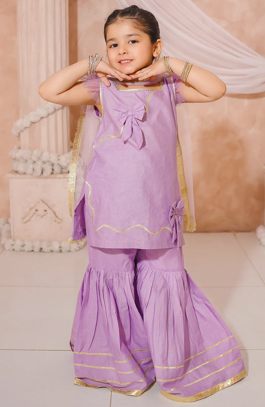 3 Piece Purple Lawn Embroidered Gharara - 10870-Prpl - MOD26MT - Festive Collection