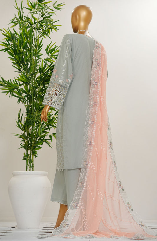 Durnaz by Amna Khadija Embroidered Jacquard Lawn Stitched 3 Piece Suit - AM25DRN - M 23 D4 - Light Grey - Festive Collection