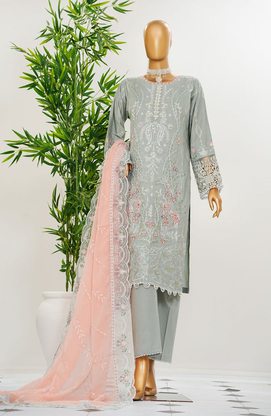 Durnaz by Amna Khadija Embroidered Jacquard Lawn Stitched 3 Piece Suit - AM25DRN - M 23 D4 - Light Grey - Festive Collection