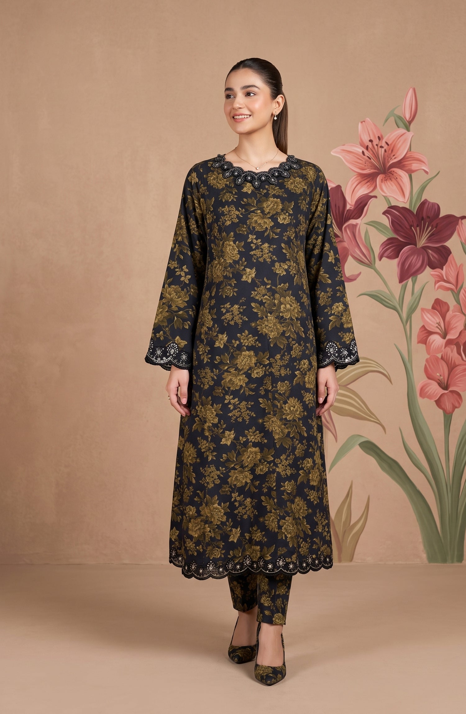 Kashf by Amna Khadija Embroidered Staple Stitched 2 Piece Suit - D-6330 - TF26KF - Green - Fancy Collection