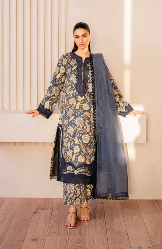 Xenia Formals Embroidered Lawn Unstitched 3 Piece - 06 Brich - XF25PK - Dark Grey - Summer Collection
