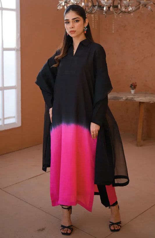 Zauk Casual Rawsilk Stitched 3 Piece Suit - Eve - ZK25EE - Black - Festive Collection