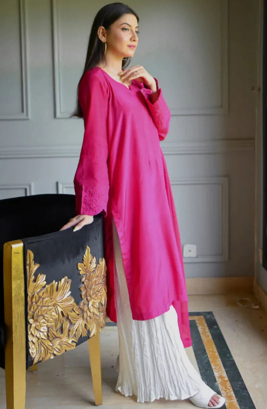 Zauk Rawsilk Stitched 3 Piece Suit - Flora - ZK25FC - Pink - Festive Collection