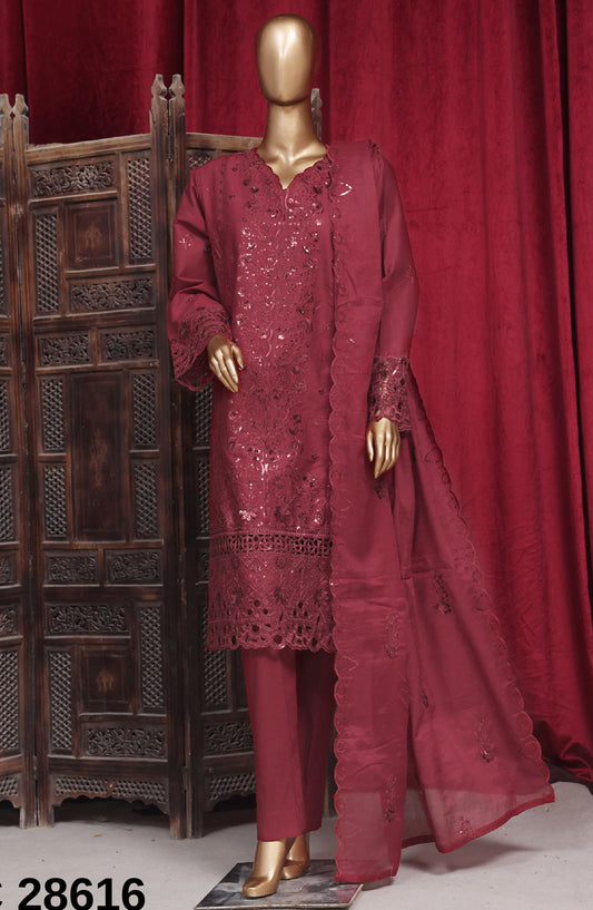 Bin Saeed Embroidered Cotton Stitched 3 Piece Suit - PC-28616 - BS25PCV3 - Red - Summer Collection