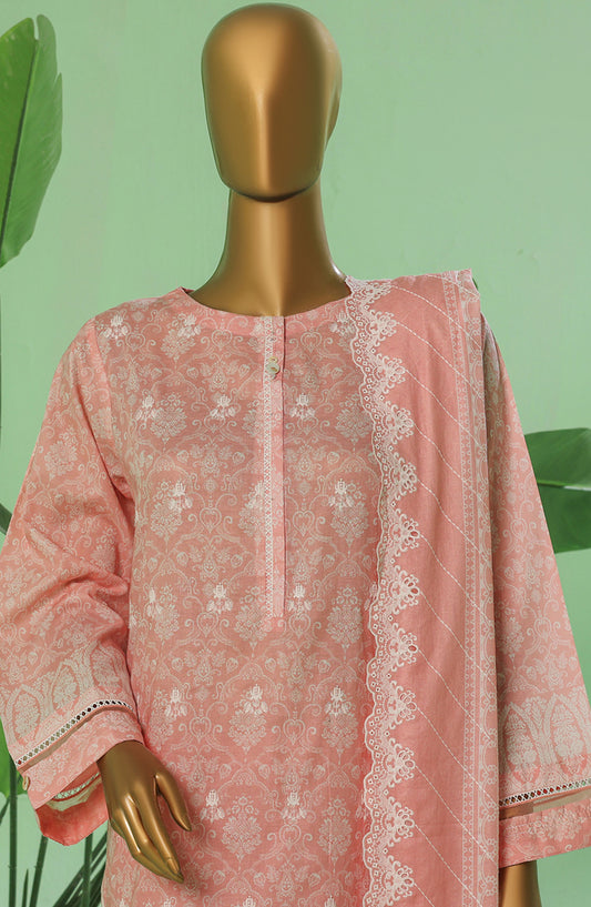 HZ Textile Chikankari Lawn Stitched 3 Piece Suit - PEC-3P-057 Pastel Pink - HZ25PTKV3 - Pink - Eid Collection