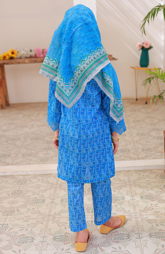 Suntex Fabric Embroidered Lawn Stitched 3 Piece Suit - SH-2540K - SS25EEFE - Blue - Girls Eid Collection