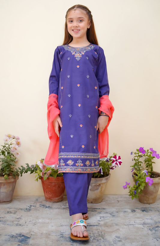 Shanzey Embroidered Cotton Stitched 3 Piece Suit - SHK-3626 - SH25BEF - Purple - Girls Festive Collection