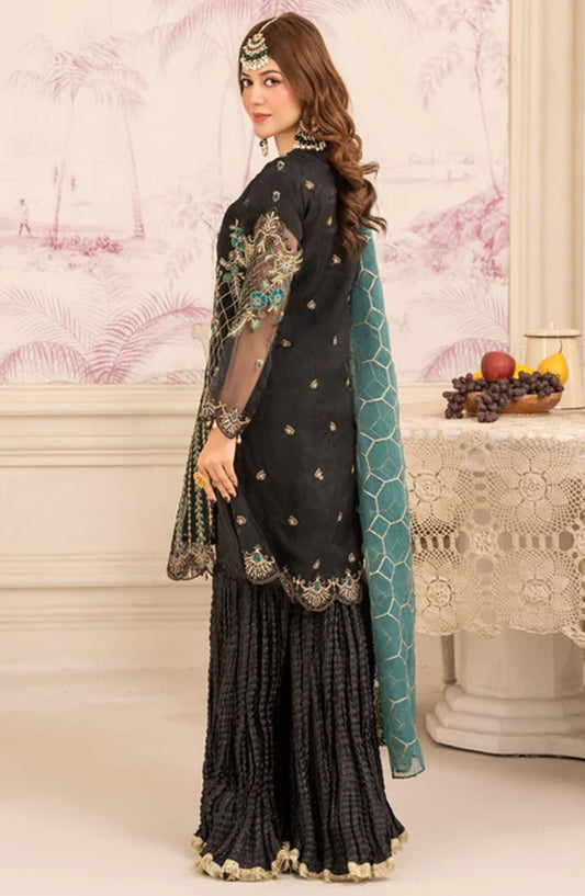 Abrish By Diara Couture Embroidered Organza Stitched 3 Piece Suit - US-419 Mishal - DC25AB - Black - Formal Collection