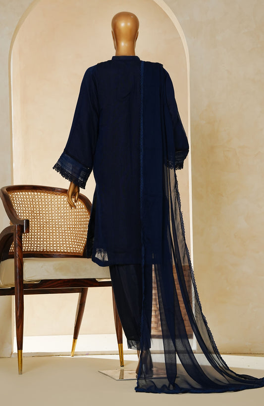 Nyra by Amna Khadija Embroidered Khaddi Net Stitched 3 Piece Suit - AM25NRA - DA BA 08-A - Blue - Festive Collection