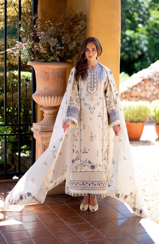 Florent Serenity Embroidered Karandi Unstitched 3 Piece Suit - 07 Aster - FL26SNT - White - Winter Collection