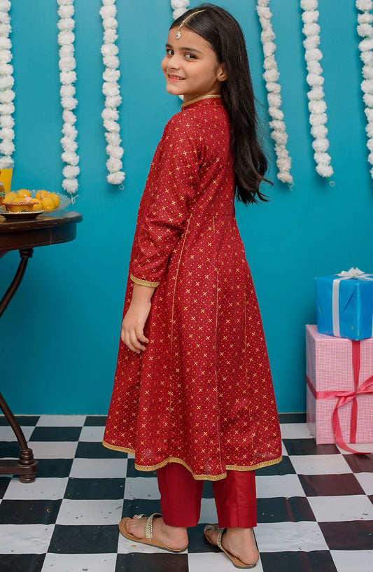 Modest Toddlers 3 Piece Frock - 9280 - MOD25EKK - Red - Festive Collection