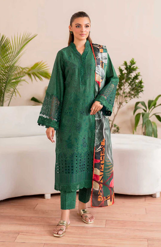 Xenia Formals Embroidered Lawn Unstitched 3 Piece - 07 Beth - XF25PK - Dark Green - Summer Collection