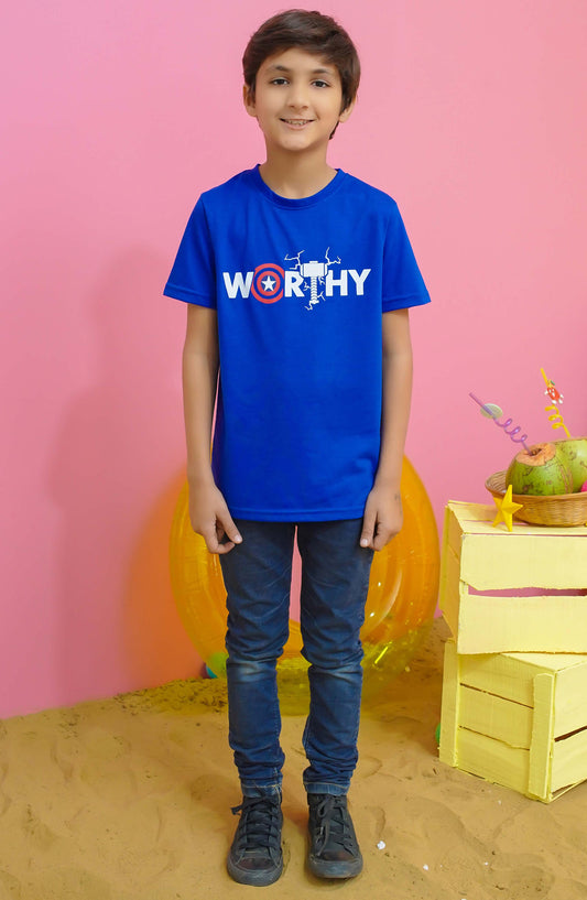 Modest Casual Jersey Stitched T-Shirt - BS2405-Blu Worthy Graphic Tee - MOD25STS - Blue - Casual Collection