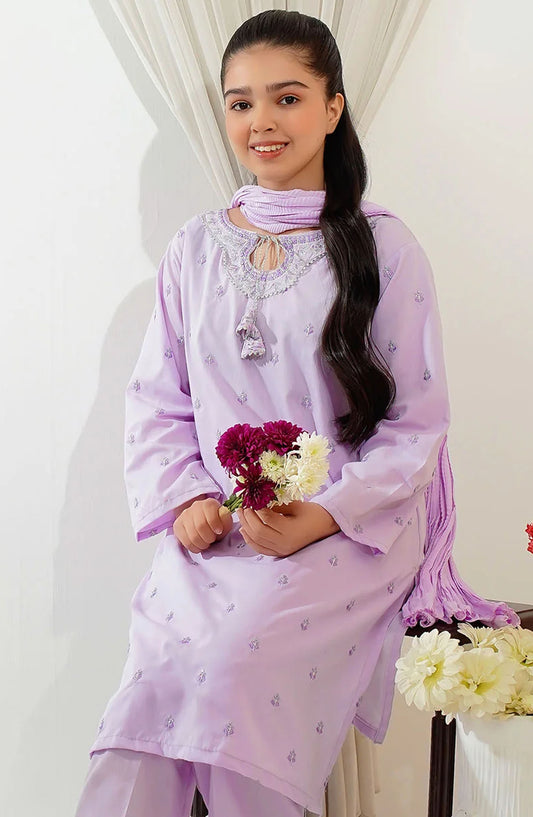 Cotton Embroidered 3 Piece Suit - EMCF-07 - OCH25GFS - Purple - Casual Collection