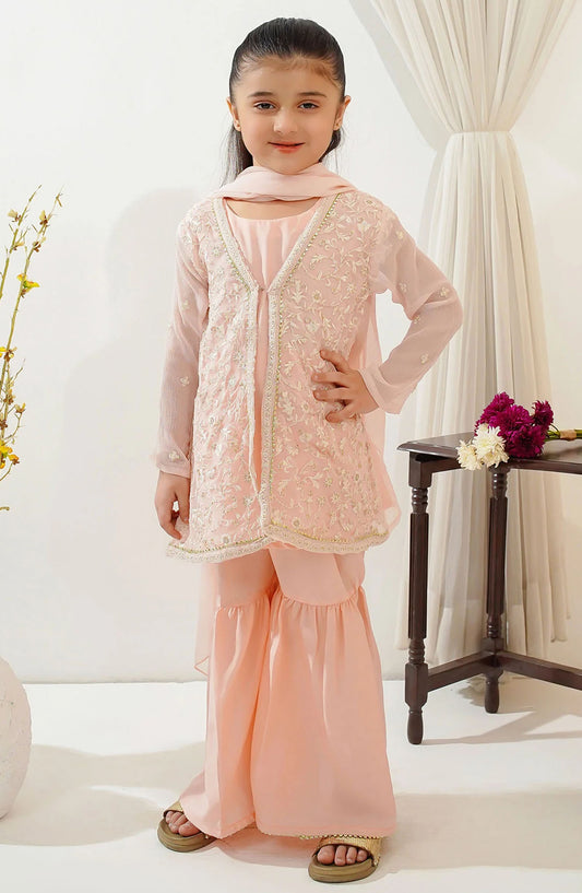 Chiffon Embroidered 3 Piece Suit - INCF-24 - OCH25TE - Peach - Casual Collection