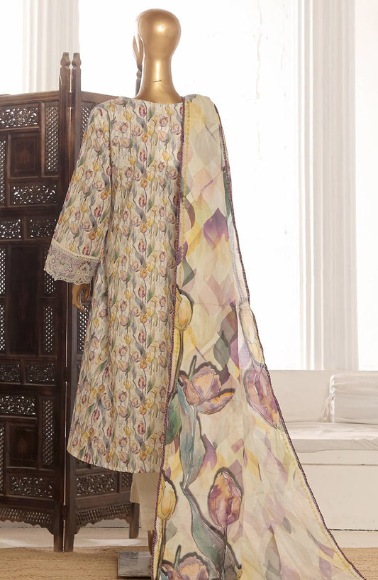 Bin Saeed Embroidered Lawn Stitched 3 Piece Frock - SM-781 - BS25LFV2 - Beige - Summer Collection