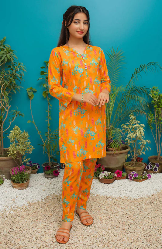 Modest Casual Lawn Stitched 2 Piece - 9155 - MOD25SSL - Orange - Girls Summer Collection