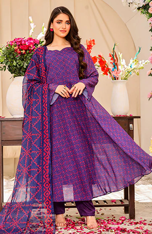 Nazmina Casual Chiffon Stitched 3 Piece Suit - Violette Nocturne FRT-107 - NAZ25REB - Purple - Festive Collection