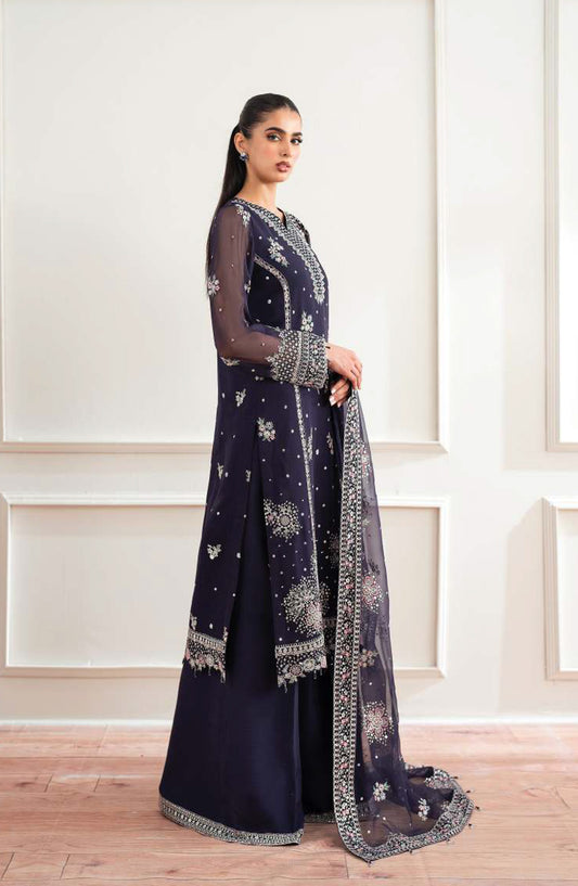 Farasha Luxury Essence Formals Embroidered Chiffon Unstitched 3 Piece Suit - Serene Wave - FSH25EF - Blue - Festive Collection