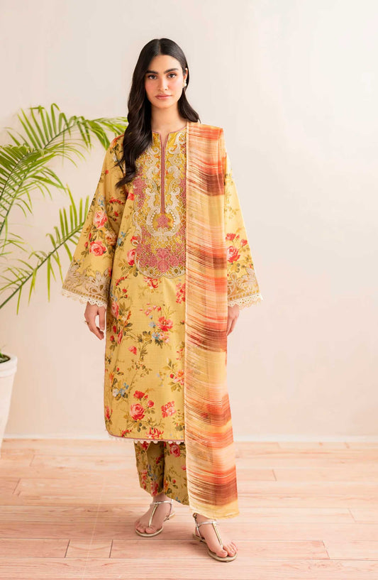 Xenia Formals Embroidered Lawn Unstitched 3 Piece - 08 Brira - XF25PK - Yellow - Summer Collection