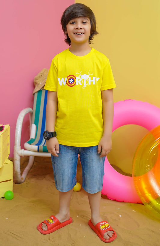 Modest Casual Jersey Stitched T-Shirt - BS2405-Ylw Captain America Graphic Tee - MOD25STS - Yellow - Casual Collection