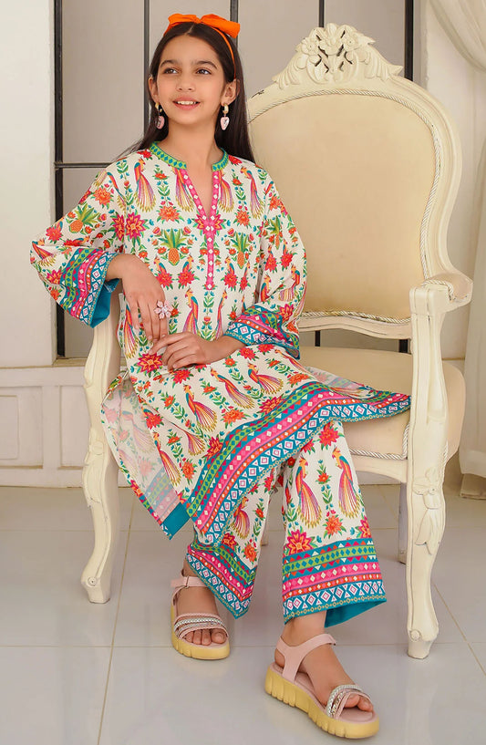Swiss Lawn Digital Printed 2 Piece Suit - COR-133 - OCH25CO - Off White - Summer Collection