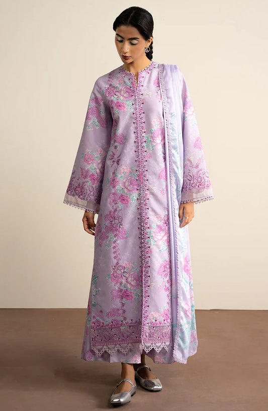 Ayzel Embroidered Lawn Unstitched 3 Piece Suit - Moonflower - AY25TBM - Purple - Summer Collection