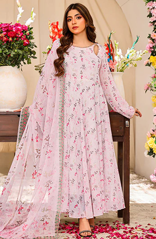 Nazmina Casual Chiffon Stitched 3 Piece Suit - Rose Petale FRT-101 - NAZ25REB - Pink - Festive Collection