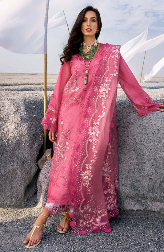Saira Shakira Embroidered Lawn Unstitched 3 Piece Suit - SAMARA-B - SSK25L - Pink - Summer Collection